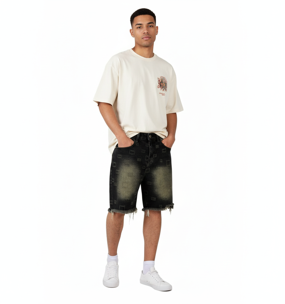 Short Denim Graphique Distressed