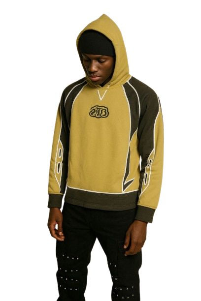 Khaki Hoodie with Graphic Patterns – Streetwear Style