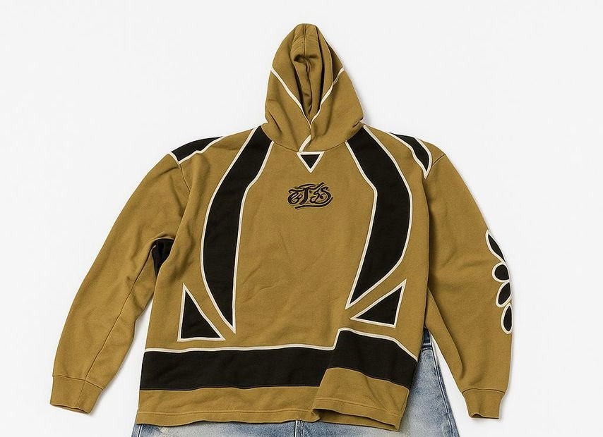 Khaki Hoodie with Graphic Patterns – Streetwear Style