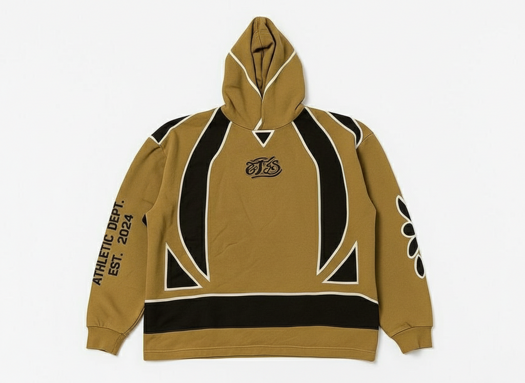 Khaki Hoodie with Graphic Patterns – Streetwear Style