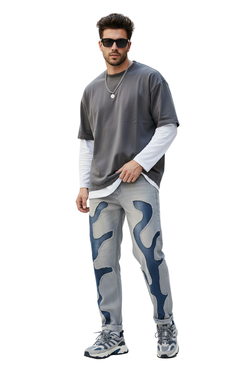 MIRITE Gray jeans with blue inserts - unique design