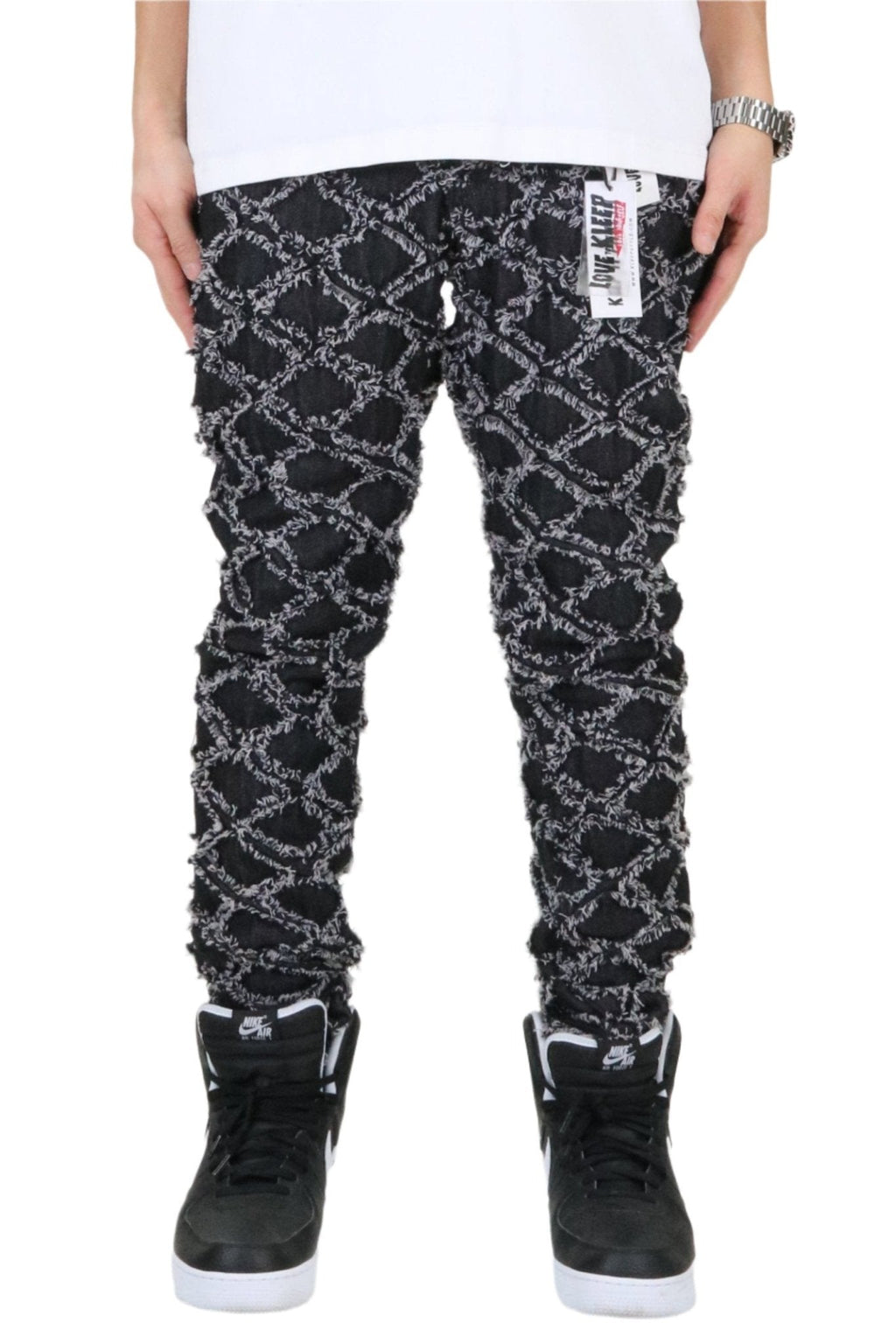 ACE Men's premium rip&repair slim fit quilted denim pants