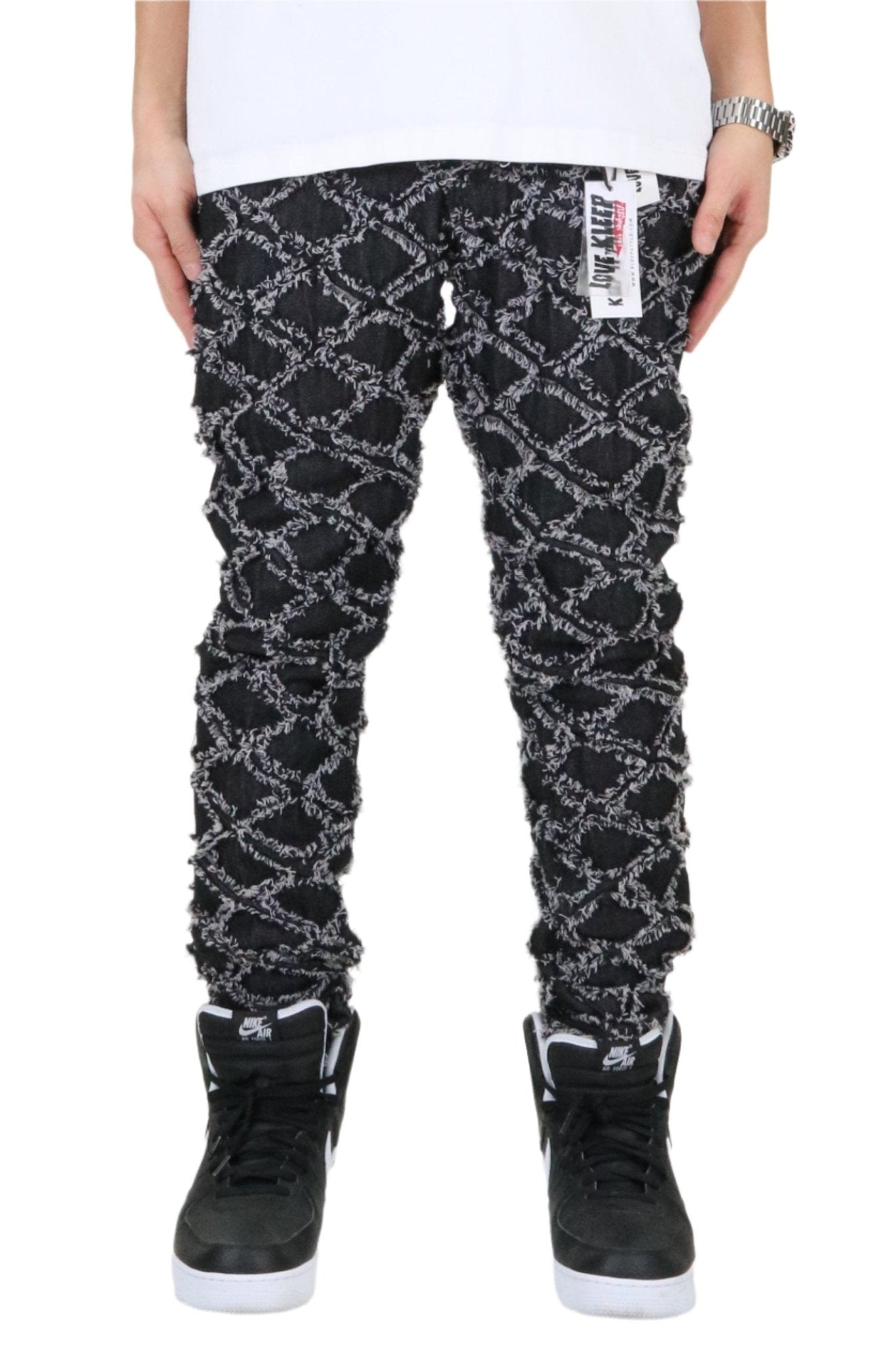 ACE Men's premium rip&repair slim fit quilted denim pants