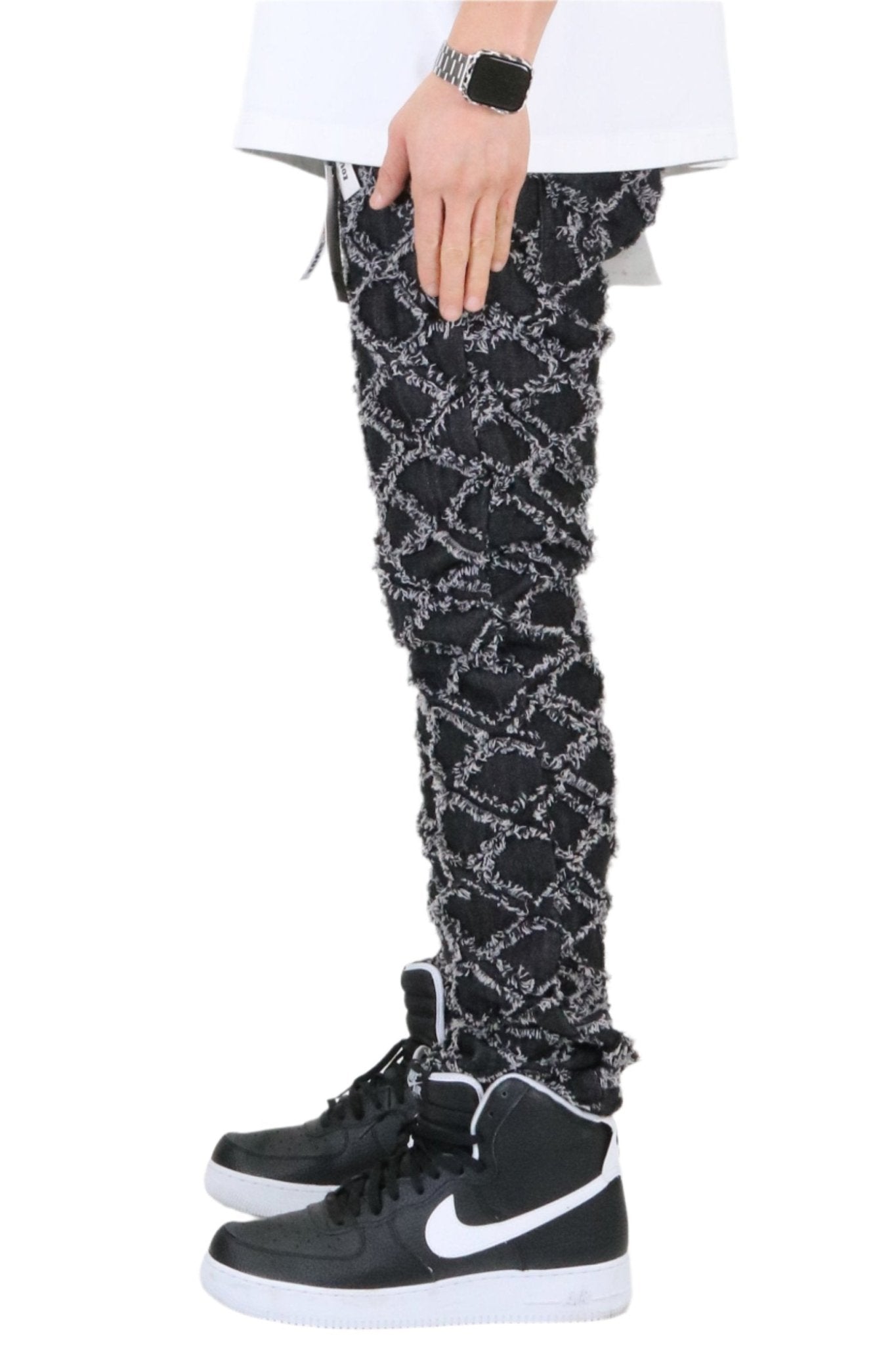 ACE Men's premium rip&repair slim fit quilted denim pants