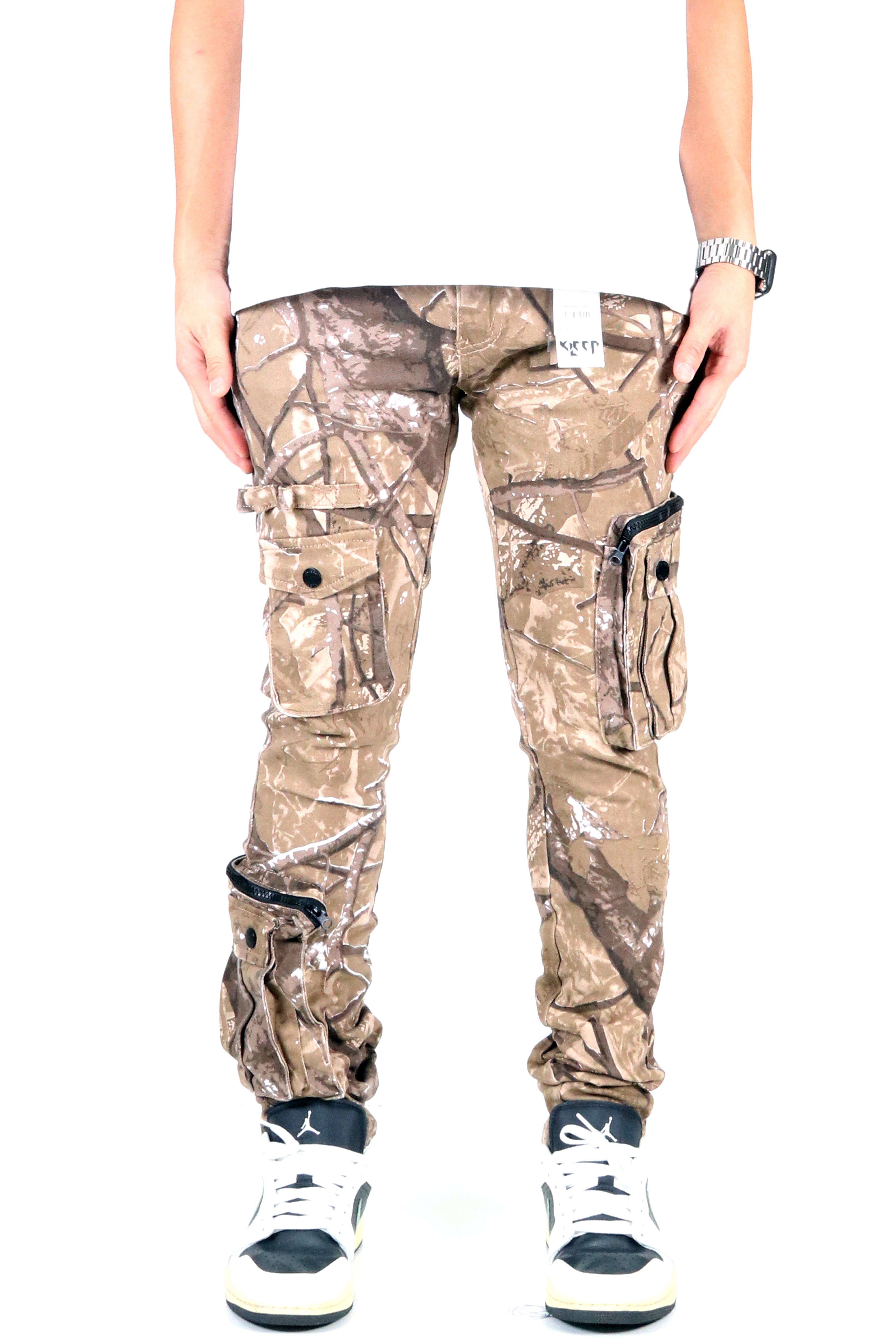 KUDO forest camo cargo pants - front view tactical streetwear