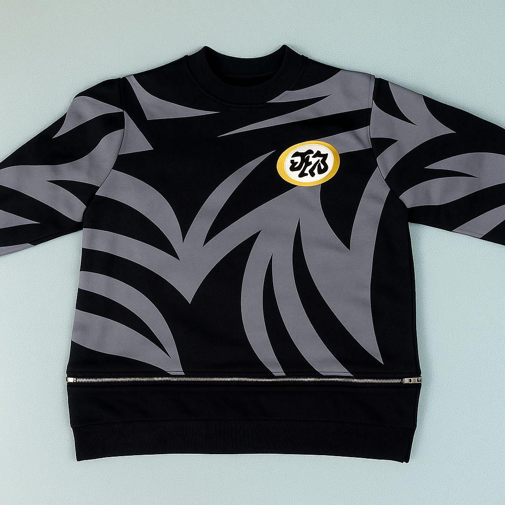 black streetwear sweatshirt with grey patterns- Exclusive design