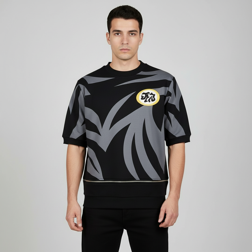 black streetwear sweatshirt with grey patterns- Exclusive design