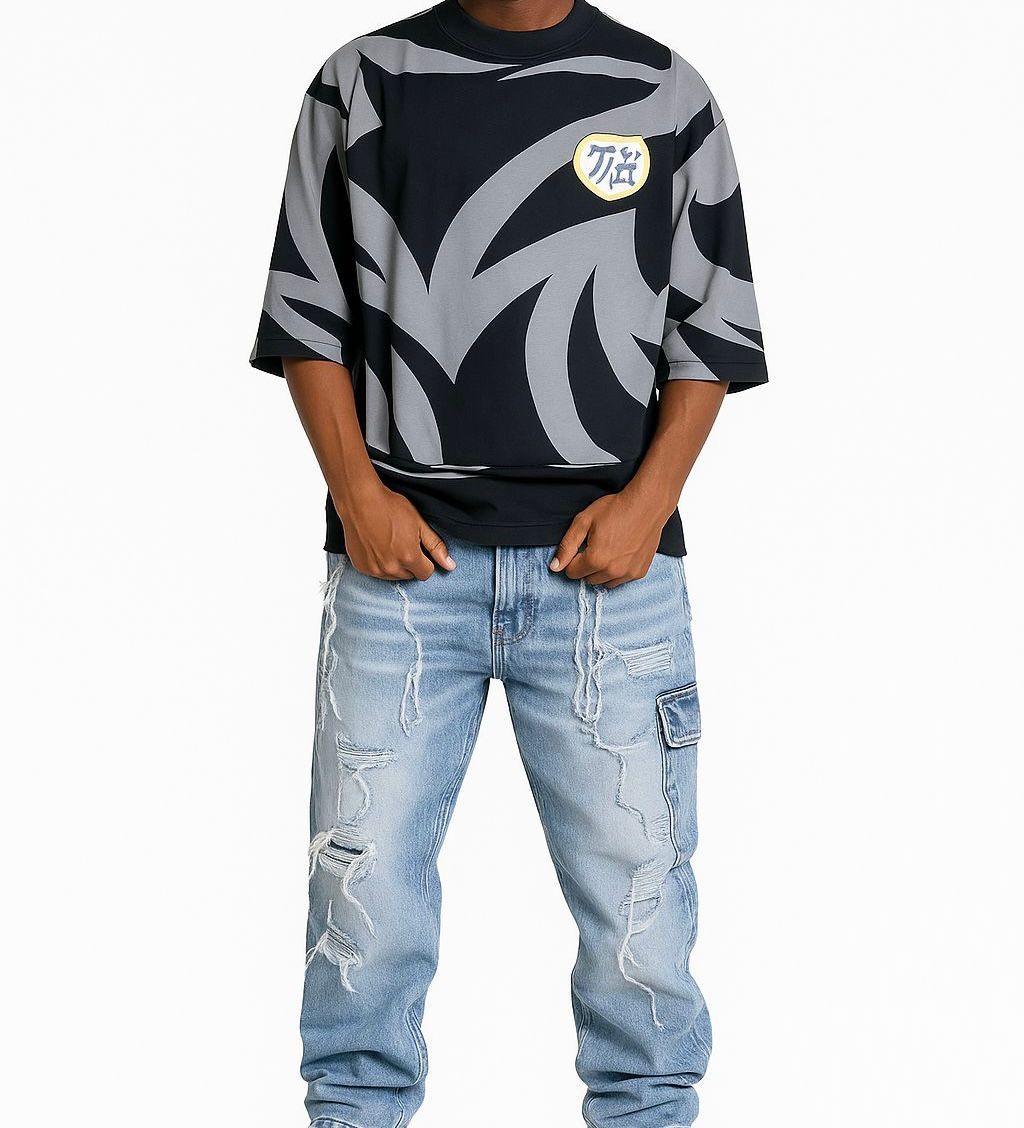 black streetwear sweatshirt with grey patterns- Exclusive design