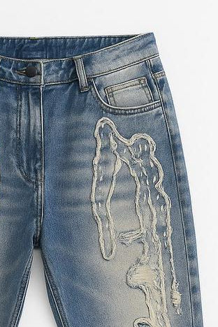 Artistic Drip Pattern Jeans